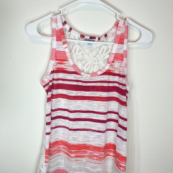 EXPRESS Tank Top Size SP Pink White Semi Sheer Striped Pullover Small Petite - Picture 4 of 10
